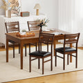Wooden Dining Chair Set of 2 with PU Leather Padded Seat and Rubber Wood Frame-Walnut - Walnut - Dining Chairs