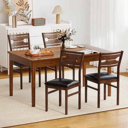 Wooden Dining Chair Set of 2 with PU Leather Padded Seat and Rubber Wood Frame-Walnut - Walnut - Dining Chairs