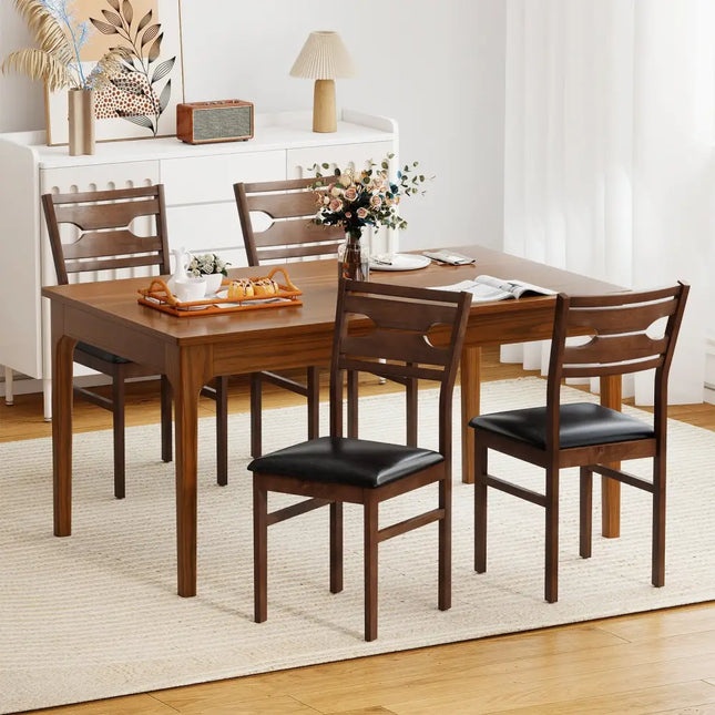 Wooden Dining Chair Set of 2 with PU Leather Padded Seat and Rubber Wood Frame-Walnut - Walnut - Dining Chairs