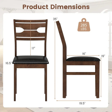 Wooden Dining Chair Set of 2 with PU Leather Padded Seat and Rubber Wood Frame-Walnut - Walnut - Dining Chairs