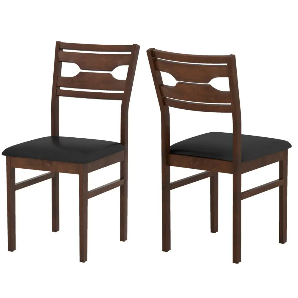 Wooden Dining Chair Set of 2 with PU Leather Padded Seat and Rubber Wood Frame-Walnut - Walnut - Dining Chairs