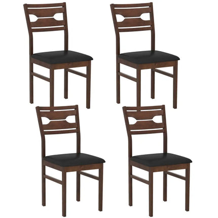 Wooden Dining Chair Set of 2 with PU Leather Padded Seat and Rubber Wood Frame-Walnut - Walnut - Dining Chairs