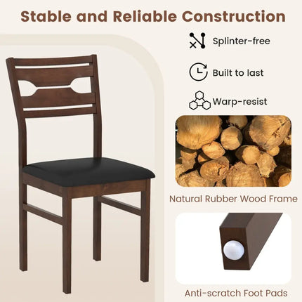 Wooden Dining Chair Set of 2 with PU Leather Padded Seat and Rubber Wood Frame-Walnut - Walnut - Dining Chairs