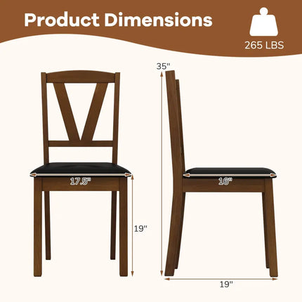 Wooden Dining Chair Set of 2 with PU Leather Upholstered and Rubber Wood Frame-Brown - Brown - Dining Chairs