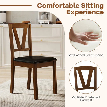 Wooden Dining Chair Set of 2 with PU Leather Upholstered and Rubber Wood Frame-Brown - Brown - Dining Chairs