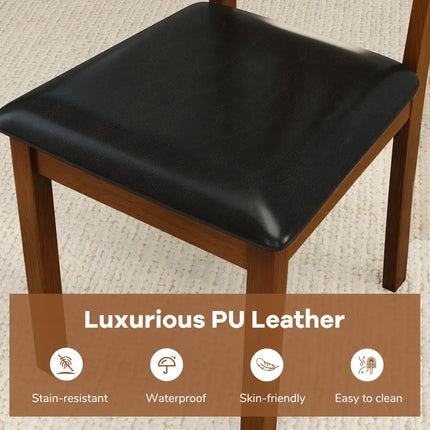 Wooden Dining Chair Set of 2 with PU Leather Upholstered and Rubber Wood Frame-Brown - Brown - Dining Chairs