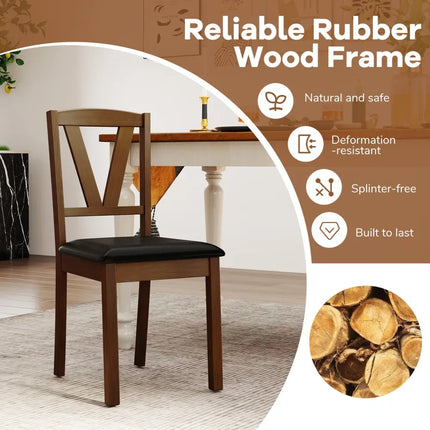 Wooden Dining Chair Set of 2 with PU Leather Upholstered and Rubber Wood Frame-Brown - Brown - Dining Chairs