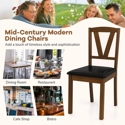 Wooden Dining Chair Set of 2 with PU Leather Upholstered and Rubber Wood Frame-Brown - Brown - Dining Chairs