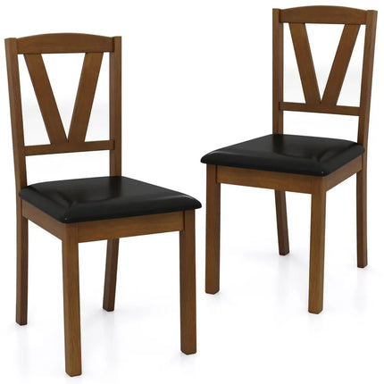 Wooden Dining Chair Set of 2 with PU Leather Upholstered and Rubber Wood Frame-Brown - Brown - Dining Chairs