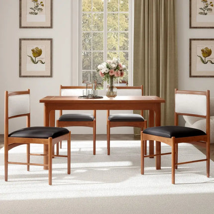 Wooden Dining Chair Set of 2 with Rubber Wood Frame and Faux Sherpa Backrest-Walnut - Walnut - Dining Chairs