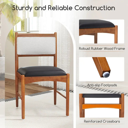 Wooden Dining Chair Set of 2 with Rubber Wood Frame and Faux Sherpa Backrest-Walnut - Walnut - Dining Chairs