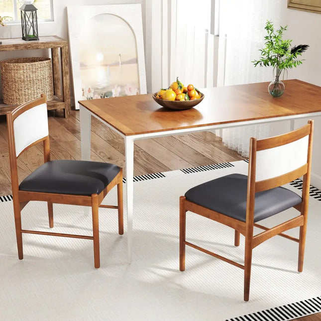 Wooden Dining Chair Set of 2 with Rubber Wood Frame and Faux Sherpa Backrest-Walnut - Walnut - Dining Chairs