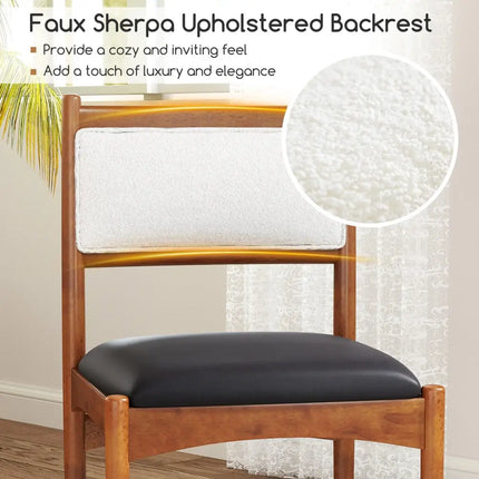 Wooden Dining Chair Set of 2 with Rubber Wood Frame and Faux Sherpa Backrest-Walnut - Walnut - Dining Chairs
