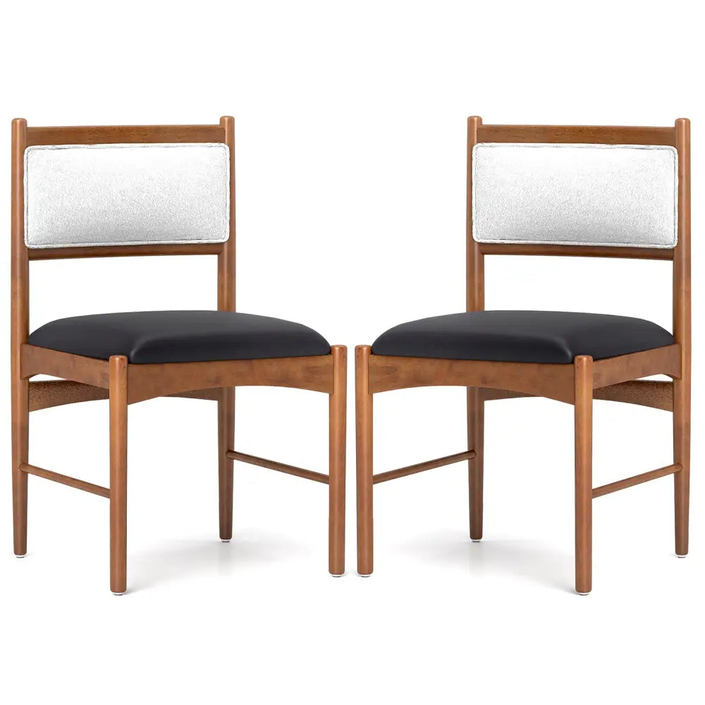 Wooden Dining Chair Set of 2 with Rubber Wood Frame and Faux Sherpa Backrest-Walnut - Walnut - Dining Chairs