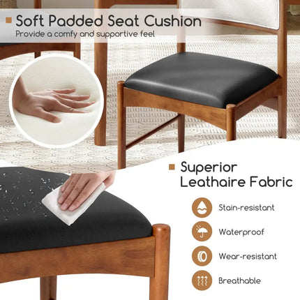 Wooden Dining Chair Set of 2 with Rubber Wood Frame and Faux Sherpa Backrest-Walnut - Walnut - Dining Chairs