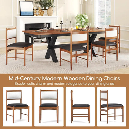 Wooden Dining Chair Set of 2 with Rubber Wood Frame and Faux Sherpa Backrest-Walnut - Walnut - Dining Chairs