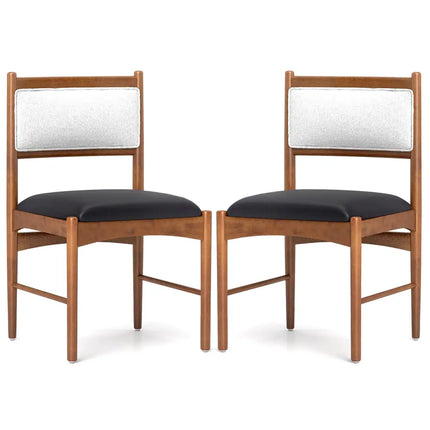 Wooden Dining Chair Set of 2 with Rubber Wood Frame and Faux Sherpa Backrest-Walnut - Walnut - Dining Chairs