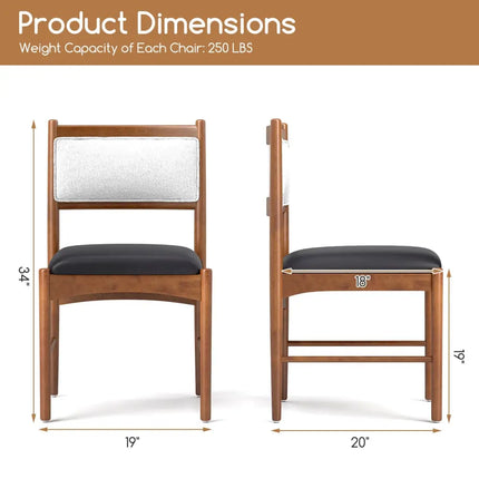 Wooden Dining Chair Set of 2 with Rubber Wood Frame and Faux Sherpa Backrest-Walnut - Walnut - Dining Chairs