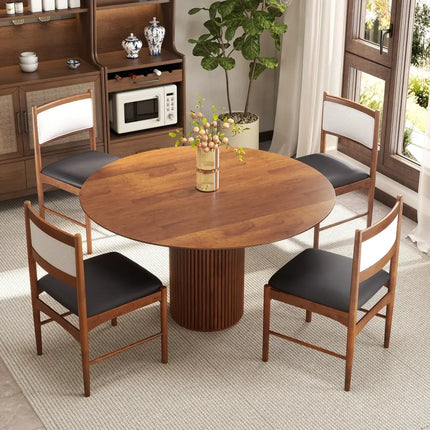 Wooden Dining Chair Set of 2 with Rubber Wood Frame and Faux Sherpa Backrest-Walnut - Walnut - Dining Chairs