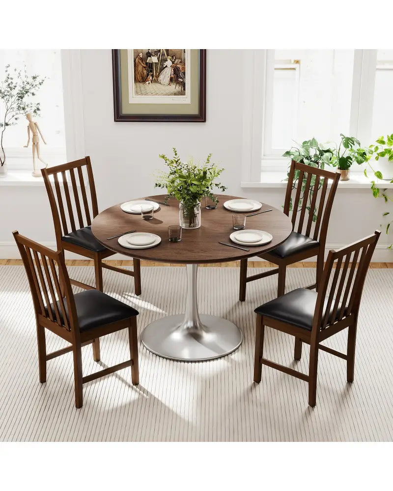 Wooden Dining Chair Set of 2 with Rubber Wood Frame and Padded Seat-Brown - Brown - Dining Chairs