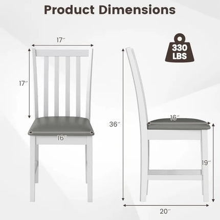 Wooden Dining Chair Set of 2 with Rubber Wood Frame and Padded Seat-White - White - Dining Chairs