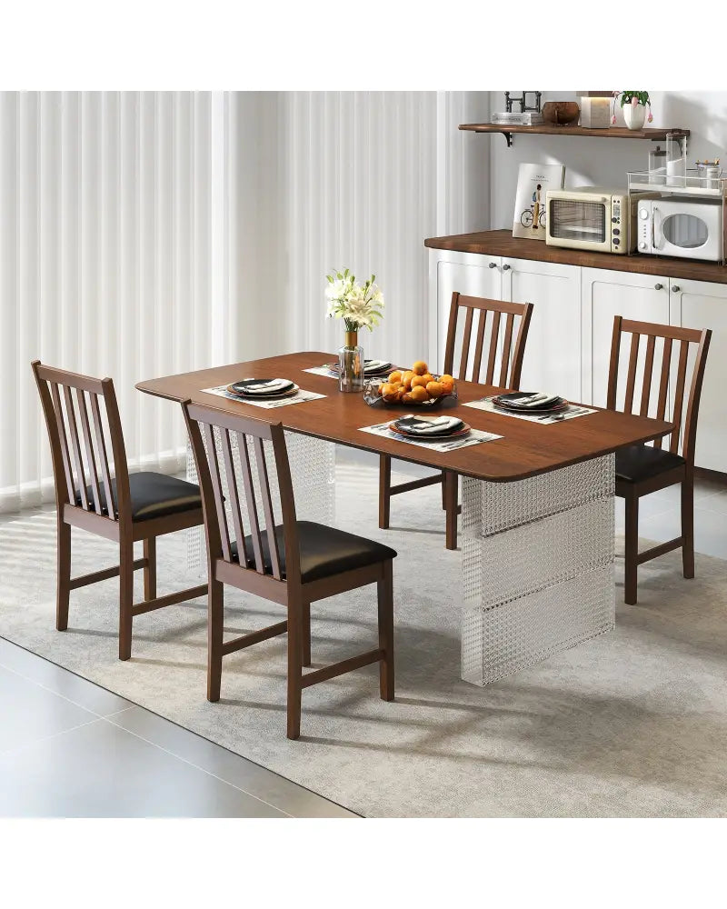 Wooden Dining Chair Set of 2 with Rubber Wood Frame and Padded Seat-Brown - Brown - Dining Chairs