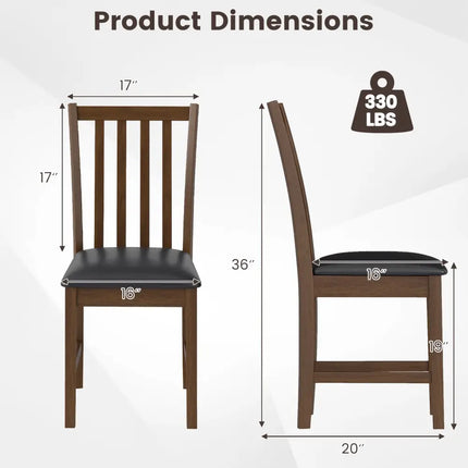 Wooden Dining Chair Set of 2 with Rubber Wood Frame and Padded Seat-Brown - Brown - Dining Chairs