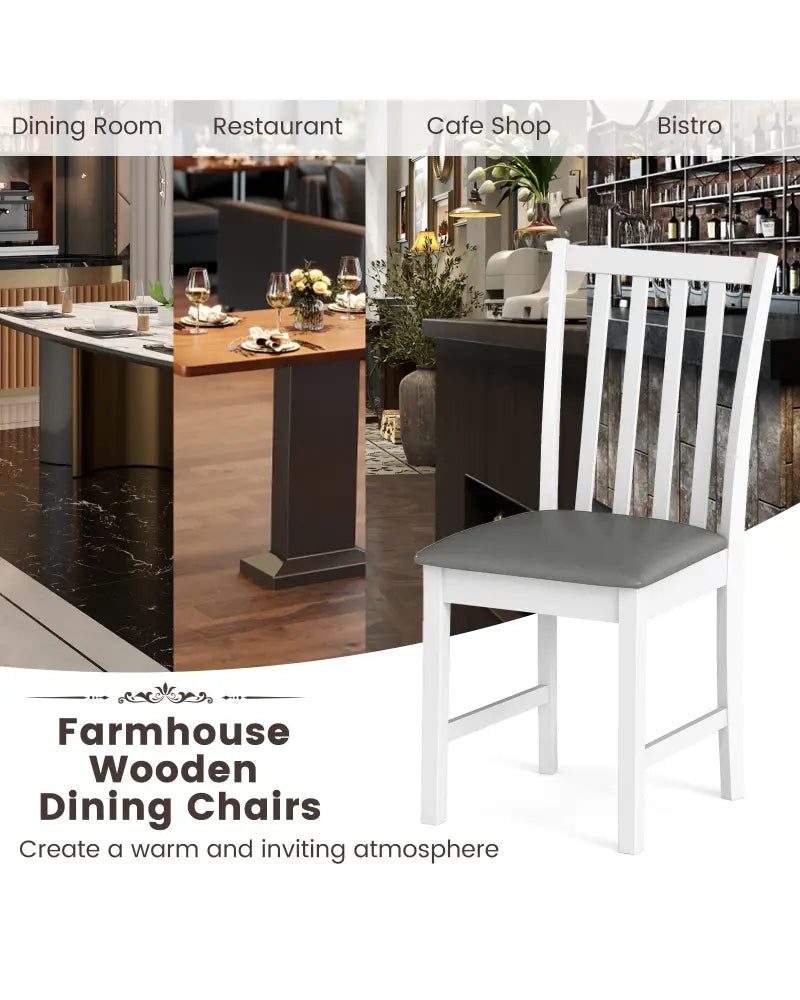 Wooden Dining Chair Set of 2 with Rubber Wood Frame and Padded Seat-White - White - Dining Chairs