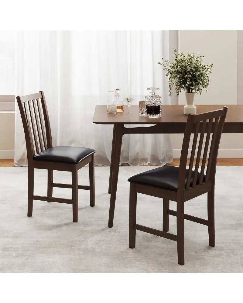 Wooden Dining Chair Set of 2 with Rubber Wood Frame and Padded Seat-Brown - Brown - Dining Chairs
