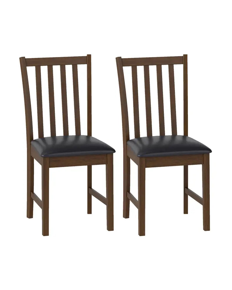 Wooden Dining Chair Set of 2 with Rubber Wood Frame and Padded Seat-Brown - Brown - Dining Chairs