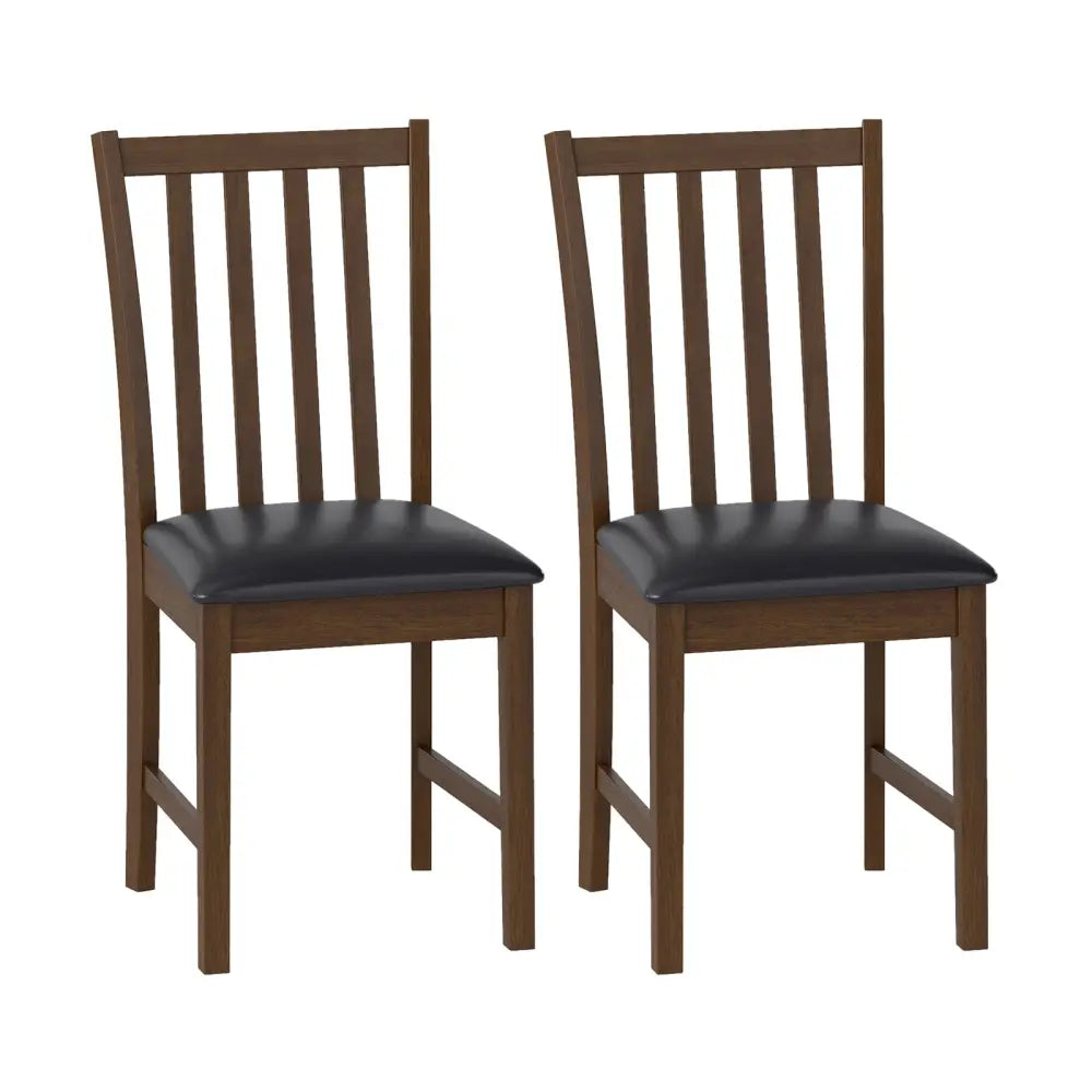 Wooden Dining Chair Set of 2 with Rubber Wood Frame and Padded Seat-Brown - Brown - Dining Chairs