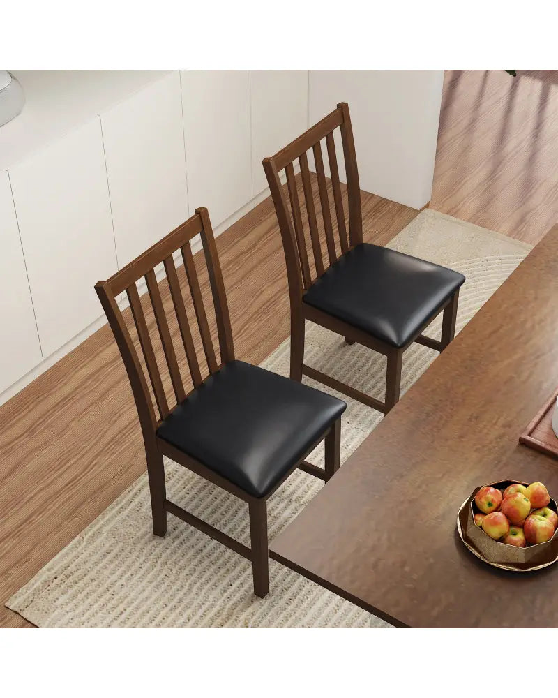 Wooden Dining Chair Set of 2 with Rubber Wood Frame and Padded Seat-Brown - Brown - Dining Chairs