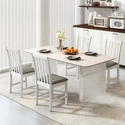 Wooden Dining Chair Set of 2 with Rubber Wood Frame and Padded Seat-White - White - Dining Chairs