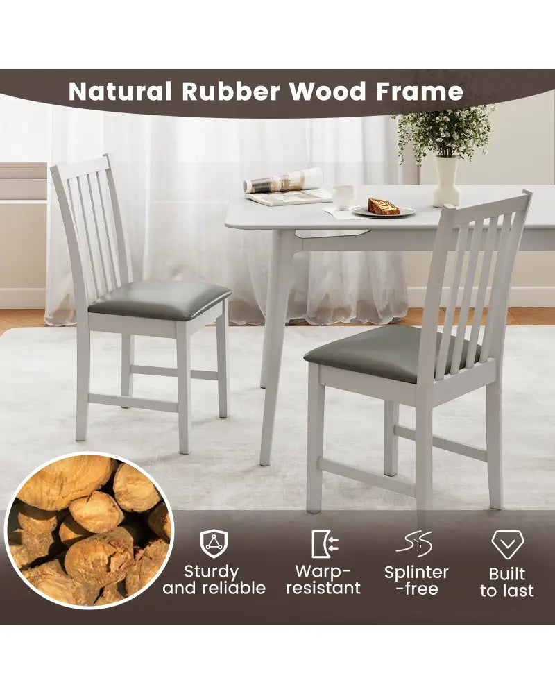Wooden Dining Chair Set of 2 with Rubber Wood Frame and Padded Seat-White - White - Dining Chairs