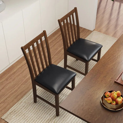 Wooden Dining Chair Set of 2 with Rubber Wood Frame and Padded Seat-Brown - Brown - Dining Chairs