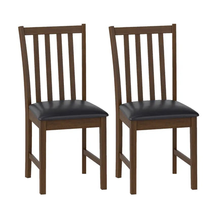 Wooden Dining Chair Set of 2 with Rubber Wood Frame and Padded Seat-Brown - Brown - Dining Chairs