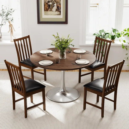 Wooden Dining Chair Set of 2 with Rubber Wood Frame and Padded Seat-Brown - Brown - Dining Chairs