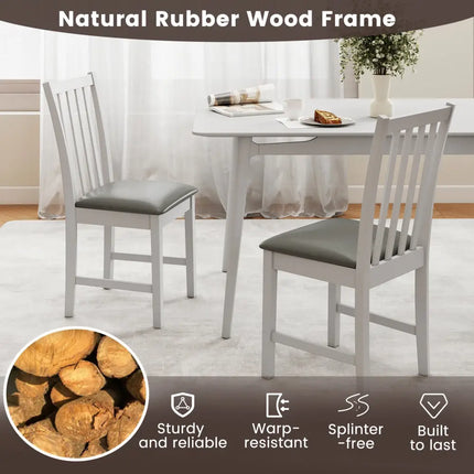 Wooden Dining Chair Set of 2 with Rubber Wood Frame and Padded Seat-White - White - Dining Chairs