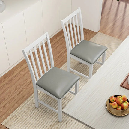 Wooden Dining Chair Set of 2 with Rubber Wood Frame and Padded Seat-White - White - Dining Chairs