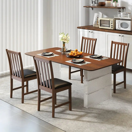 Wooden Dining Chair Set of 2 with Rubber Wood Frame and Padded Seat-Brown - Brown - Dining Chairs