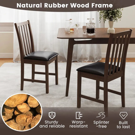 Wooden Dining Chair Set of 2 with Rubber Wood Frame and Padded Seat-Brown - Brown - Dining Chairs