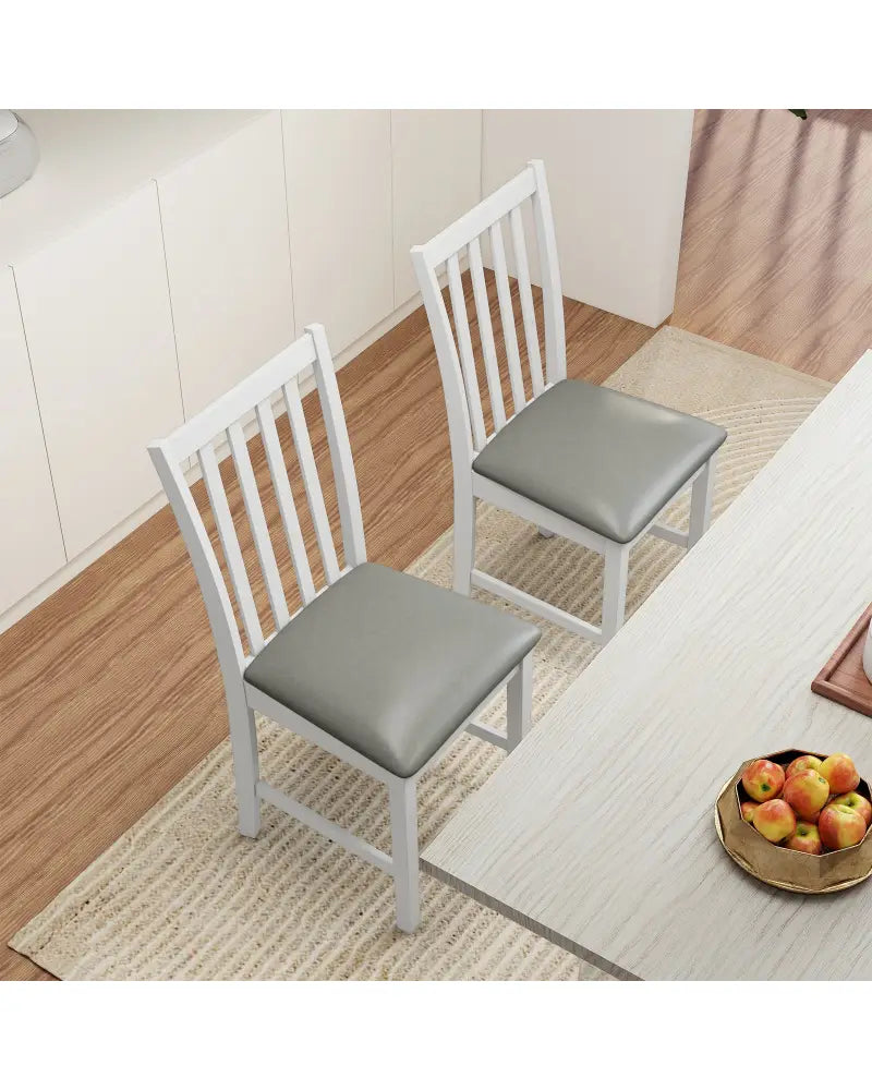 Wooden Dining Chair Set of 2 with Rubber Wood Frame and Padded Seat-White - White - Dining Chairs