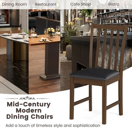 Wooden Dining Chair Set of 2 with Rubber Wood Frame and Padded Seat-Brown - Brown - Dining Chairs