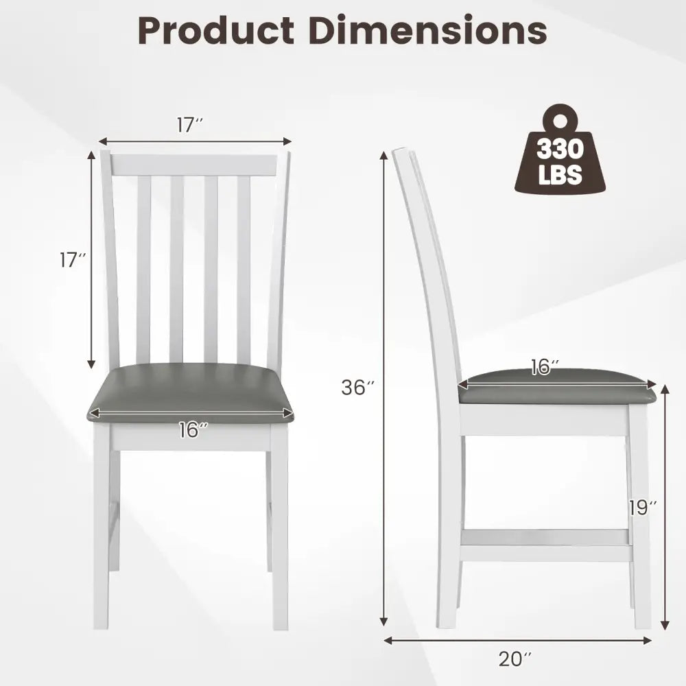Wooden Dining Chair Set of 2 with Rubber Wood Frame and Padded Seat-White - White - Dining Chairs