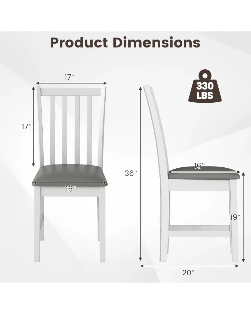 Wooden Dining Chair Set of 2 with Rubber Wood Frame and Padded Seat-White - White - Dining Chairs