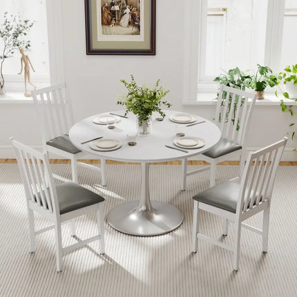 Wooden Dining Chair Set of 2 with Rubber Wood Frame and Padded Seat-White - White - Dining Chairs