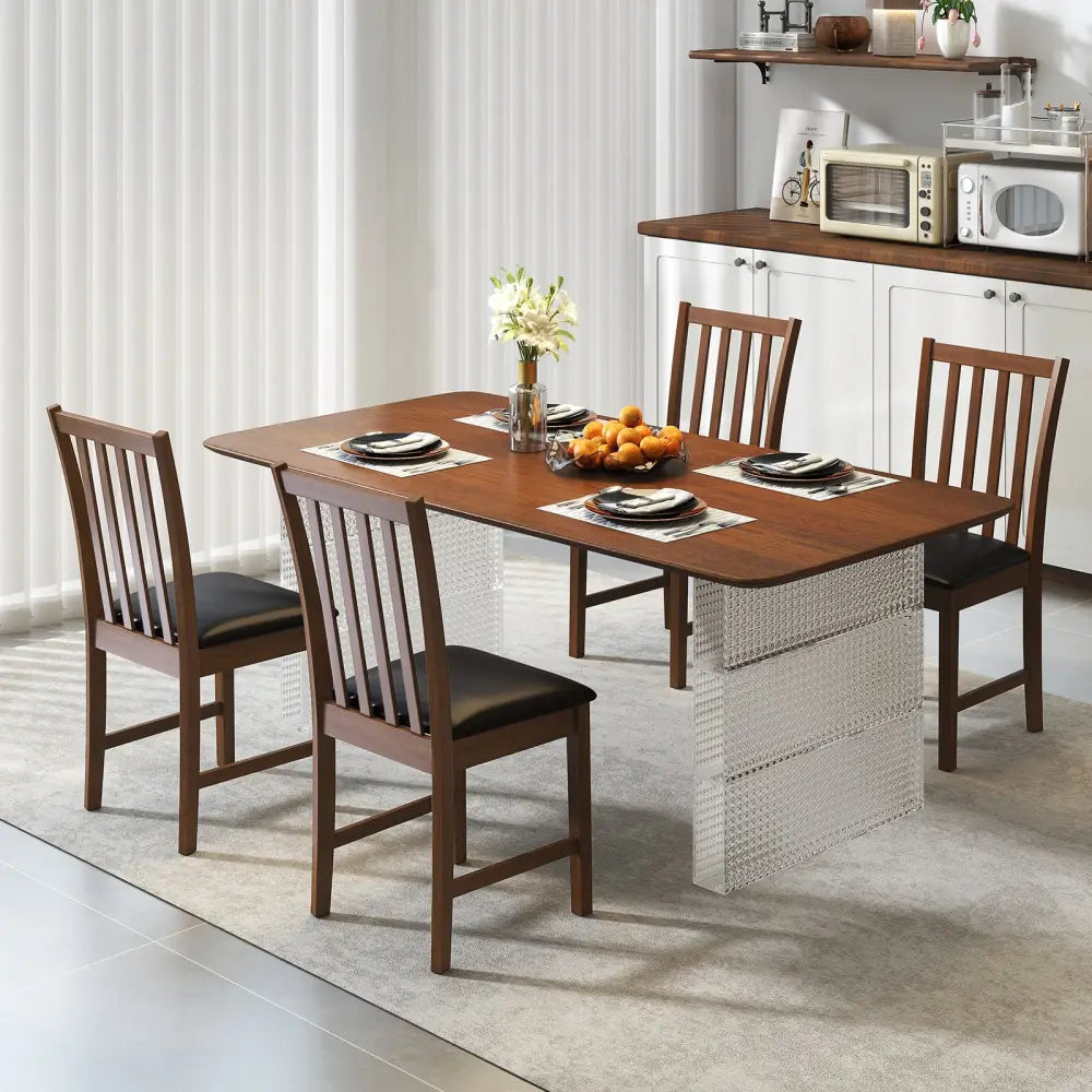 Wooden Dining Chair Set of 2 with Rubber Wood Frame and Padded Seat-Brown - Brown - Dining Chairs