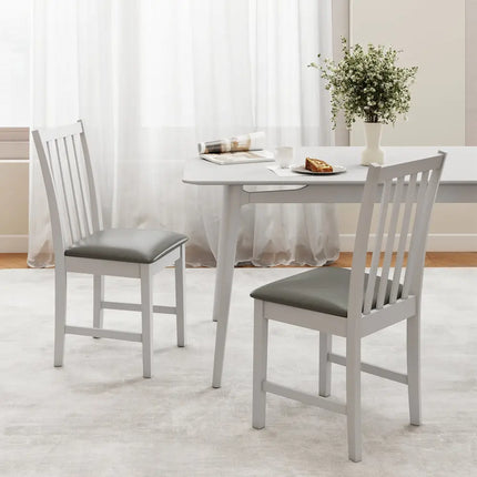 Wooden Dining Chair Set of 2 with Rubber Wood Frame and Padded Seat-White - White - Dining Chairs