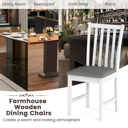 Wooden Dining Chair Set of 2 with Rubber Wood Frame and Padded Seat-White - White - Dining Chairs