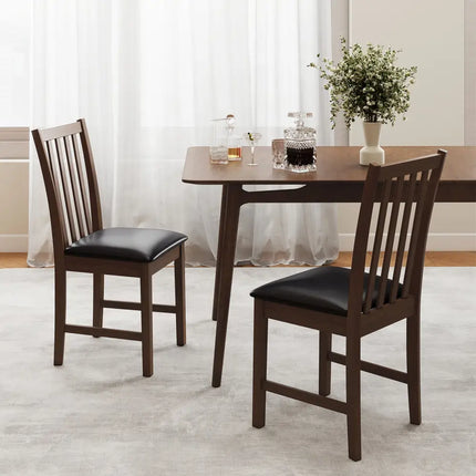 Wooden Dining Chair Set of 2 with Rubber Wood Frame and Padded Seat-Brown - Brown - Dining Chairs